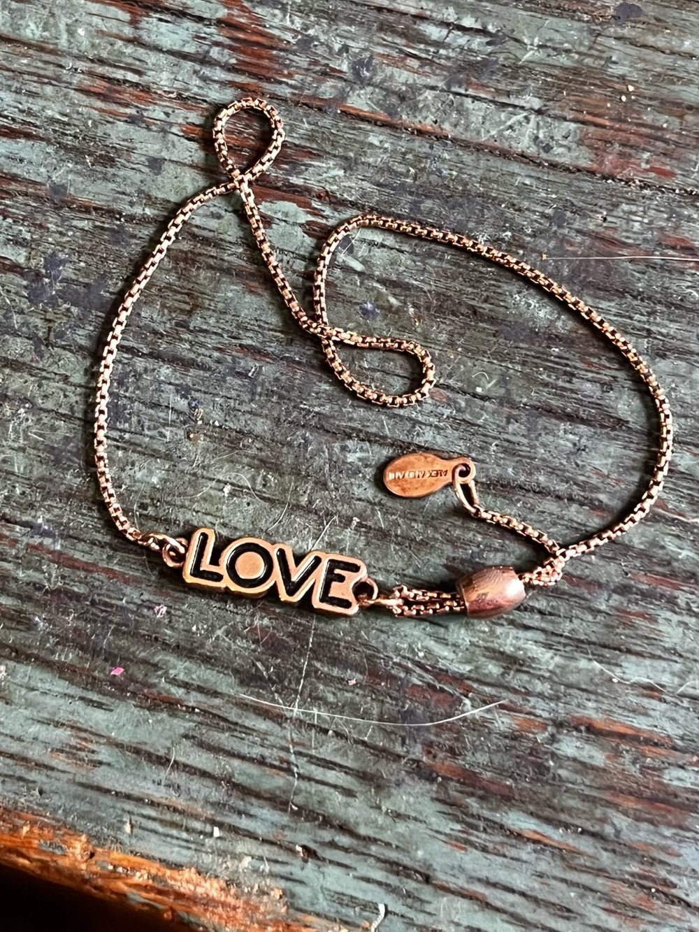 Alex and Ani Love Script Bracelet in Rose Gold -